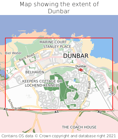 Map showing extent of Dunbar as bounding box