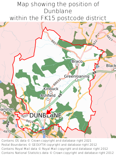 Map showing location of Dunblane within FK15