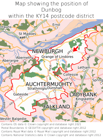 Map showing location of Dunbog within KY14