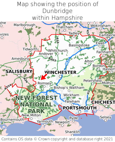 Map showing location of Dunbridge within Hampshire