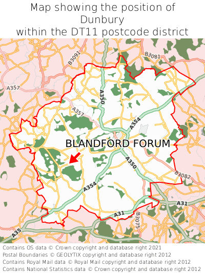 Map showing location of Dunbury within DT11