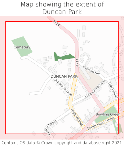 Map showing extent of Duncan Park as bounding box