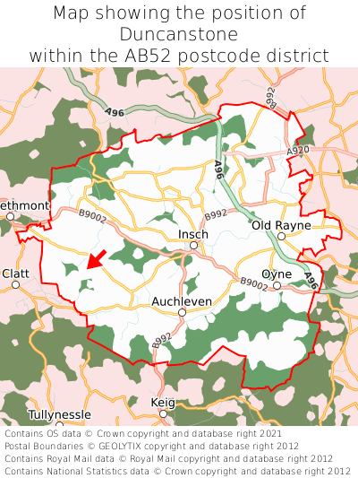 Map showing location of Duncanstone within AB52