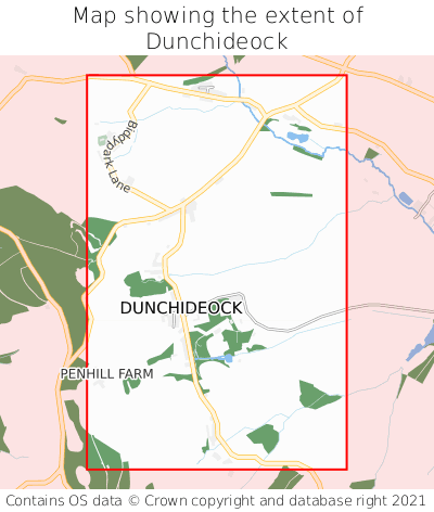 Map showing extent of Dunchideock as bounding box