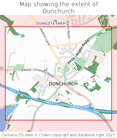 Map showing extent of Dunchurch as bounding box