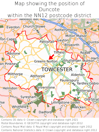 Map showing location of Duncote within NN12