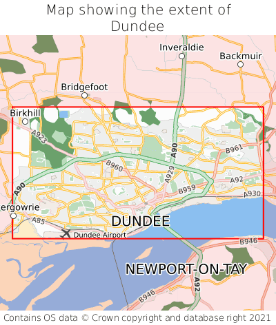 Map showing extent of Dundee as bounding box