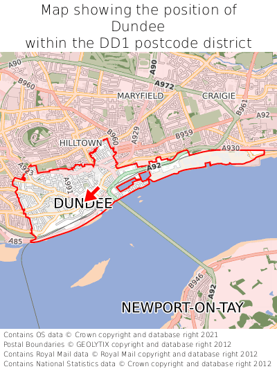 Map showing location of Dundee within DD1