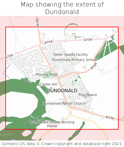Map showing extent of Dundonald as bounding box