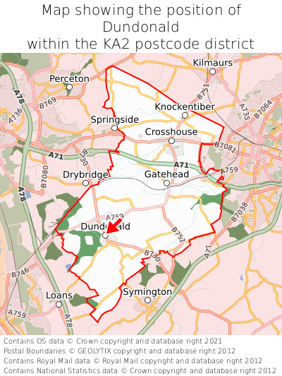Map showing location of Dundonald within KA2