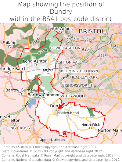 Map showing location of Dundry within BS41