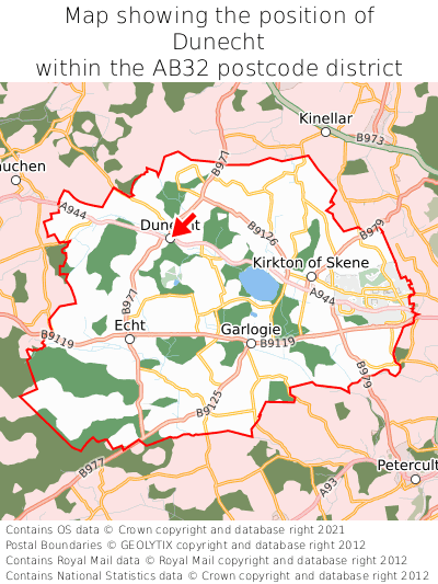 Map showing location of Dunecht within AB32
