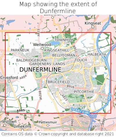 Map showing extent of Dunfermline as bounding box