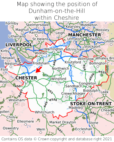 Map showing location of Dunham-on-the-Hill within Cheshire