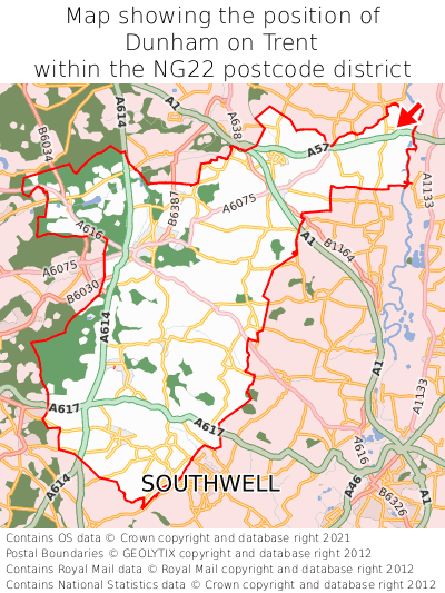 Map showing location of Dunham on Trent within NG22