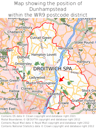 Map showing location of Dunhampstead within WR9