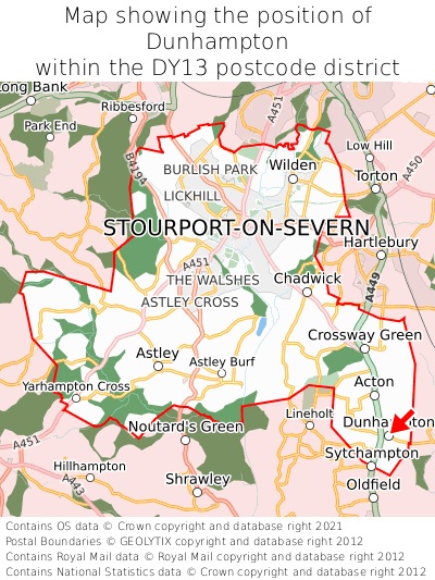 Map showing location of Dunhampton within DY13