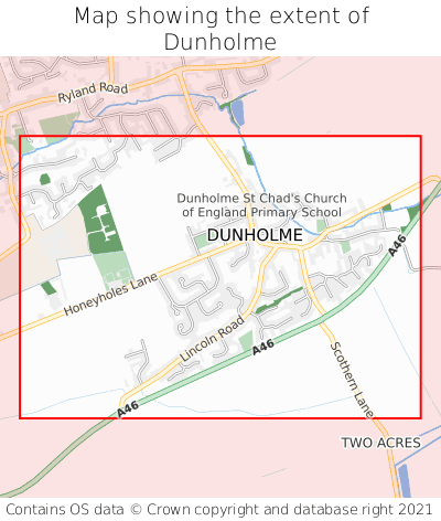 Map showing extent of Dunholme as bounding box
