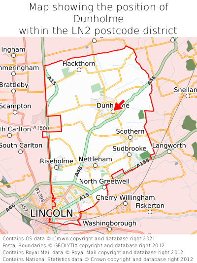 Map showing location of Dunholme within LN2
