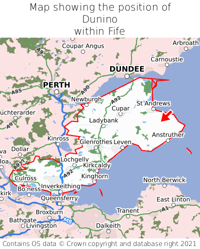 Map showing location of Dunino within Fife