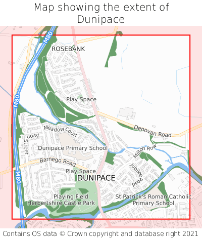 Map showing extent of Dunipace as bounding box