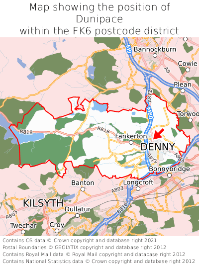 Map showing location of Dunipace within FK6