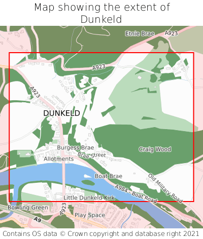 Map showing extent of Dunkeld as bounding box