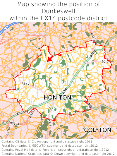 Map showing location of Dunkeswell within EX14