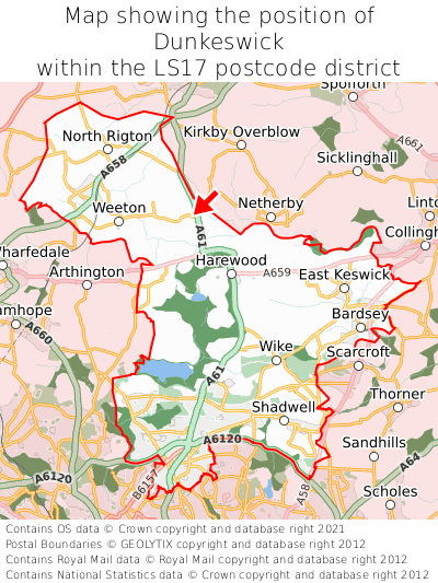 Map showing location of Dunkeswick within LS17