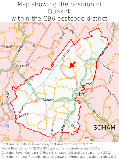Map showing location of Dunkirk within CB6