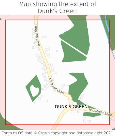 Map showing extent of Dunk's Green as bounding box