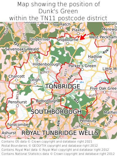 Map showing location of Dunk's Green within TN11