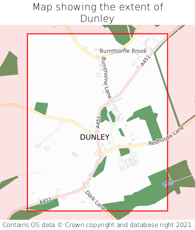 Map showing extent of Dunley as bounding box