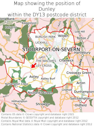 Map showing location of Dunley within DY13