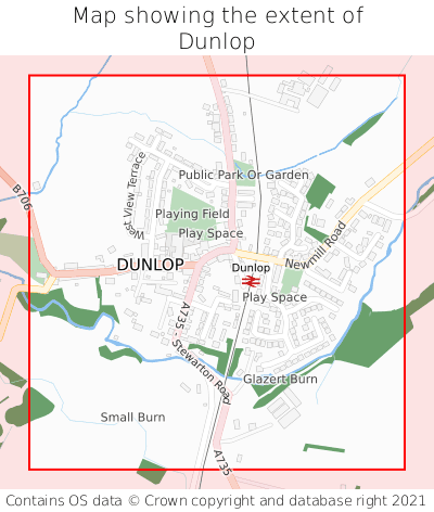 Map showing extent of Dunlop as bounding box