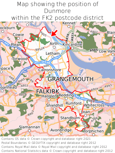 Map showing location of Dunmore within FK2