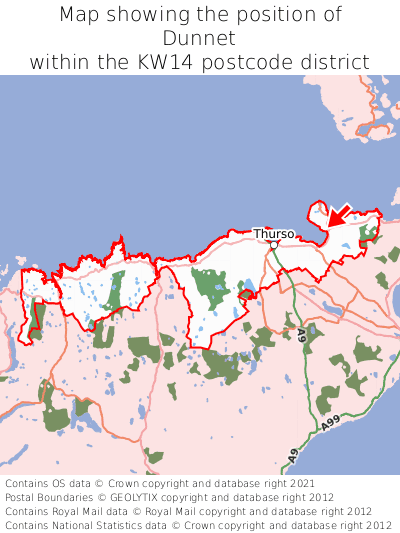 Map showing location of Dunnet within KW14