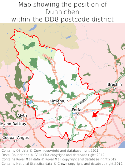 Map showing location of Dunnichen within DD8