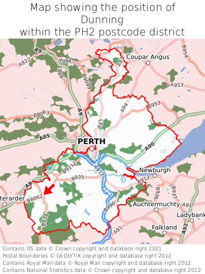 Map showing location of Dunning within PH2