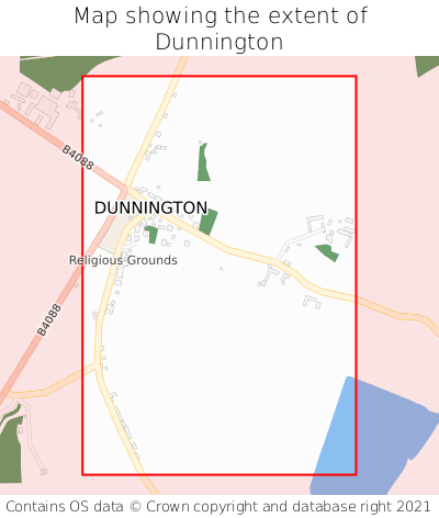 Map showing extent of Dunnington as bounding box