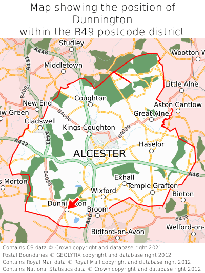 Map showing location of Dunnington within B49