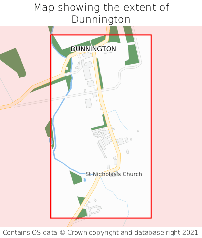 Map showing extent of Dunnington as bounding box
