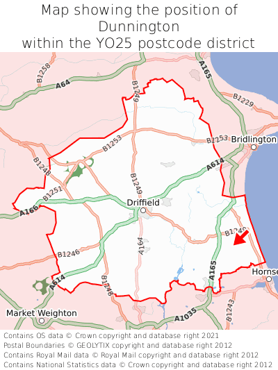 Map showing location of Dunnington within YO25