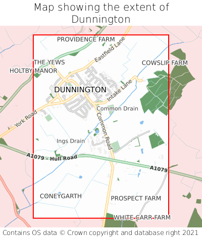 Map showing extent of Dunnington as bounding box