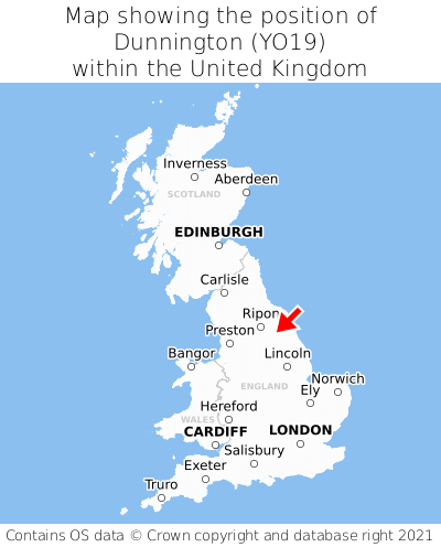 Map showing location of Dunnington within the UK