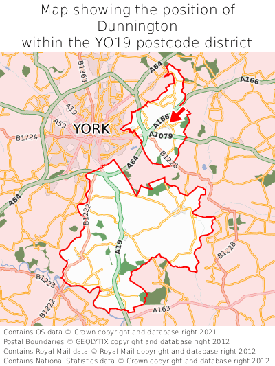 Map showing location of Dunnington within YO19