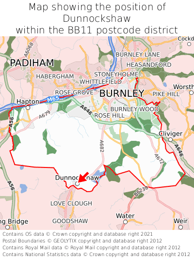 Map showing location of Dunnockshaw within BB11