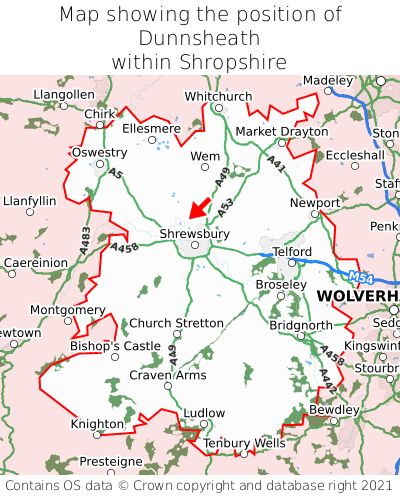 Map showing location of Dunnsheath within Shropshire