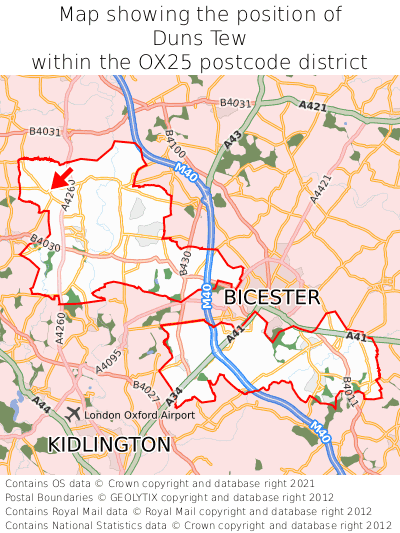 Map showing location of Duns Tew within OX25