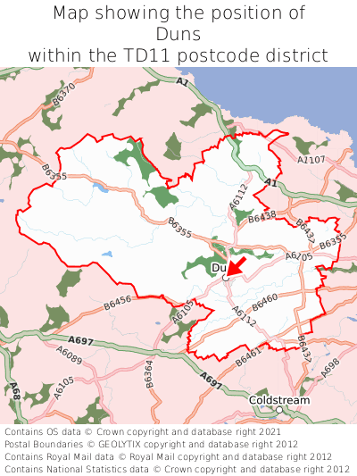 Map showing location of Duns within TD11